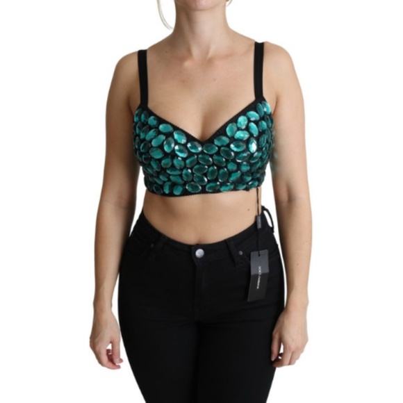 DOLCE & GABBANA Blue Cropped Top Crystal-Embellished Bustier - Picture 2 of 6